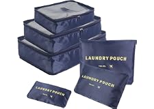 SKY-TOUCH 6pcs Set Travel Luggage Organizer Packing Cubes Set Storage Bag Waterproof Laundry Bag Traveling Accessories - Blue