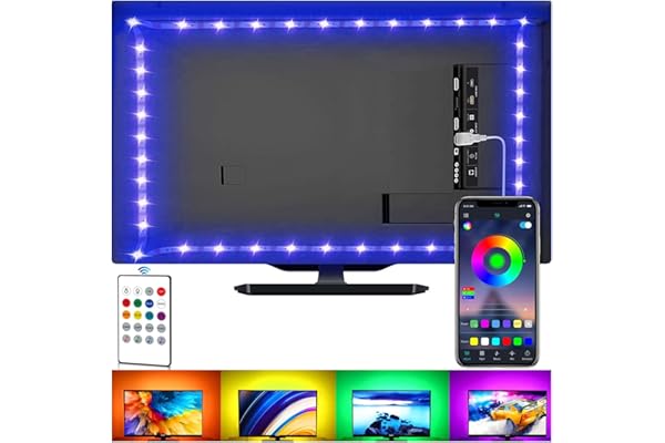 SANSUN Tira de luces LED para TV, kit de retroiluminación USB con control remoto, sincronización de aplicación con música, iluminación LED 5050 RGB para HDTV (2m para TV de 32 a 42 pulgadas)