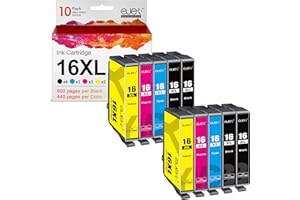 ejet 16XL Compatibili per Epson 16 16XL Cartucce d'inchiostro per Workforce WF-2010 WF-2510 WF-2520 WF-2530 WF-2540 WF-2630 WF-2650 WF-2660 WF-2750 WF-2760 (Nero Ciano Magenta Giallo, 10-Pack)