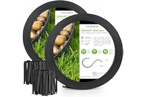 Bordure de Jardin en Plastique 20 mètres avec 60 Piquets d'ancrage - Bordurette de Jardin Flexible - Hauteur 50mm - Utilisation Facile, Noir