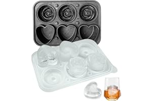 NEWBINN Eiswürfelform Silikon mit Deckel Rose und Herzen, BPA Frei Eiskugelform für Whisky Cocktails Bier Gekühlte Getränke ice Cube Tray, Auslaufsicher 5cm Groß Eiswürfelbehälter