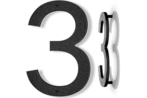 Yafimea 20 cm House Number, Black, Large Weatherproof Plastic House Number with Screw Mounting, 3D Floating Effect for Outdoor, Wall or Fence (3)