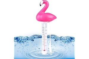 Delamiya Schwimmende Pool Thermometer, Poolthermometer Schwimmend mit Praktischer Schnur, pool Thermometer, Wasserthermometer für Pool, Badewanne, Schwimmbad und Teich (Flamingo)