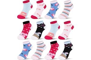 L&K-II 10/12 Paar Kinder Mädchen Socken mit niedlichen Herzmustern Kids Füßlinge Sneakersocken bunt 2825