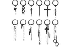 KALVICA 12 Stücke Ohrringe Edelstahl Herren und Damen Kreuz Ohrringe Punk Ohrringe Herren Ohrringe Mit Federanhänger Creolen Ohrringe Schwarze Kpop Ohrringe Gothic Ohrringe