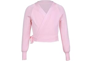 iEFiEL Maglioncino da Balletto Ragazze Top da Ballo in Cotone Maglione a Danza Classica Cardigan Vestito da Balletto Maglia a Maniche Lunghe per Bambine Rosa Incrociato