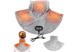 YOMOZEM Heizkissen Nacken Schulter, Wärmekissen Nacken, Akku Heizkissen mit USB, Nackenwärmer in Korallenvlies für Rücken & Schultern, Nackenheizkissen mit 3 Heizstufen & 3 Vibrationmodi für Männer, Frauen