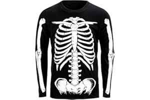 COSAVOROCK Disfraz de Esqueleto para Hombre Camisetas Algodón Que Brillan en la Oscuridad