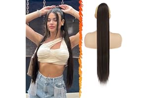 BARSDAR Brown Ponytail Extension, 30 Inch Long Straight Drawstring Ponytail Hair Extensions Synthetic Clip in Pony Tails Hairpieces Fake Straight Ponytail for Women Girls Daily- Dark Brown