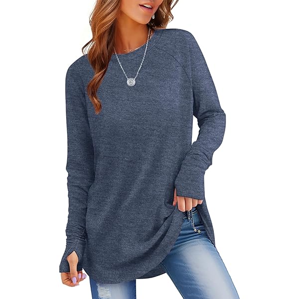 Fisoew Dames diepe V-hals tops lange mouwen oversized T-shirts casual losse fit tuniek met duimgat, wit, XXL