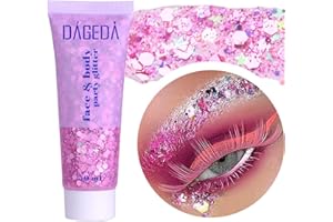 Prreal Body Glitter Gel 50ml, Face Glitters Body Gel Sequins Shimmer Liquid Eyeshadow, Chunky Glitter for Face Hair Nails, Holographic Cosmetic Laser Powder Festival Glitter Makeup(03 Pink)