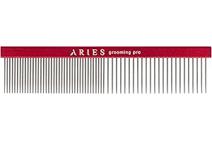 ARIES SOLUZIONI NATURALI Pettine Cane Gatto Per Pelo Lungo e Corto in Acciaio Inossidabile Doppia Dentatura Stretta e Larga Con Punte Arrotondate Per Animali Domestici 20cm Grooming Pro Aries