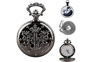 Tiong Alicia en el país de las maravillas reloj de bolsillo y collar joyería disfraz gótico Lolita accesorios para niñas, regalo de cumpleaños y Navidad, negro