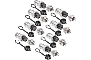 VISSQH 16pcs GX12 7Pin Connettore Aviazione,12mm Maschio/Femmina Connettore Aviazione Spina,Metallo Connettore Pannello Connettori a Filo +Gomma Berretto e Cacciavite a Croce