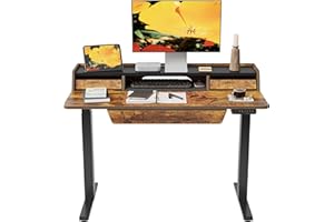 FEZIBO Standing Desk with 3 Drawers Storage Shelf, 120 * 60cm, Splice Board, Black Frame/Rustic Brown Top