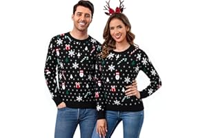 Aottori Christmas Jumpers for Women Men Knitted Xmas Sweaters Unisex Long Sleeve Crew Neck Jumper Tops Family Couple Funny Tree Snowflake Pullover Knitwear UK