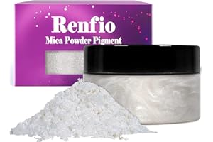 Renfio Epoxidharz Farbe Mica Pulver, 3.5oz/100g Weib Metallic Farben Pigment Pulver for Nagellack, Badebombe, Resin DIY, Kerze, Seife - Diamantweiß