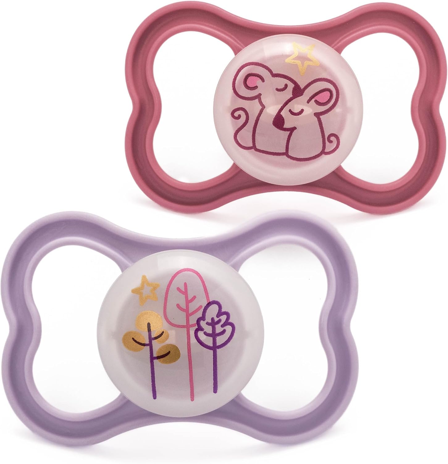 MAM Air Night Soothers | 18-36 Months | 2 Pack | Glow in The Dark Dummies | Comes in Dummy Steriliser Case | Sustainable Materials | Baby Accessories | Pink (Various Designs)