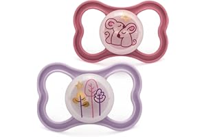 MAM Air Night Soothers | 18-36 Months | 2 Pack | Glow in The Dark Dummies | Comes in Dummy Steriliser Case | Sustainable Materials | Baby Accessories | Pink (Various Designs)