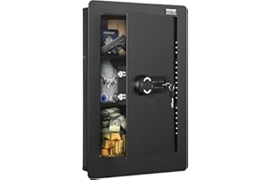 VEVOR 3 Niveles de Caja Fuerte de Pared de 65 x 42 x 10 cm con Teclado, 3 Estantes Extraíbles y 6 Llaveros Caja Fuerte de Acero Laminado en Frío Q235 con luz LED y Alarma de Vibración para Valores