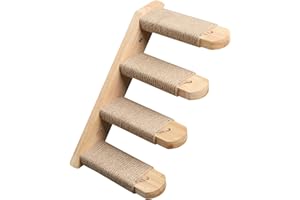 FUKUMARU Étagère d'escalade Murale pour Chat, Escalier à Quatre Marches avec Griffoir en Jute pour Chat, Perchoir, Plate-Forme Fournitures