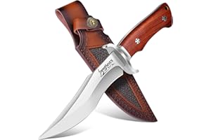 Japaknives Cuchillo de supervivencia Hoja fija, M390 Acero Full Tang Sharp Cuchillo de caza con mango de madera, Cuchillo para exteriores con funda de cuero, Cuchillo Bushcraft Regalo para exteriores