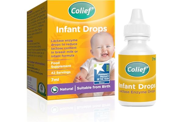 Colief Gouttes pour nourrissons | Gouttes contenant de l'enzyme lactase | Soulage naturellement les coliques chez les bébés | Réduit les ballonnements, 7 ml (l'emballage peut varier)