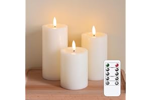 Yeelida Bougies LED sans flamme avec design d'huile de cire, ivoire Pack de 3 bougies de cire véritable à piles (7.5x10 12.5 15cm)