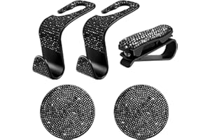 GIANTDEER Auto Interieur Zubehör Dekorations Set, 2 Auto Strass-Haken, 2 Anti Rutsch Universal Kristall Auto Untersetzer, 1 Auto Visier Brillenclip