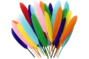 Kids B Crafty Feathers for Crafts – 40 Coloured Craft Feathers for Hats, Costumes & Decorations | 14 cm Long Soft Quill Plumes
