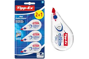 Tipp-Ex Cinta Correctora Mini Pocket Mouse – Óptimo para Material Escolar - 6 m x 5 mm, Pack de 2+1, Color Blanco