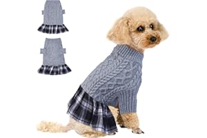 PUMYPOREITY Dog Christmas Sweater, Turtleneck Warm Jumper Winter Dog Long Sweaters Dress Turtleneck Knitted Dogs Winter Apparel(Grey, S)