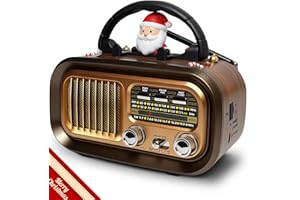 BLIMYSWE Radio Portatil Pequeña, Am/FM/SW Transistores Radio Vintage, Radio Bluetooth Retro Alimentada por Baterías Recargables de 1200mAh o Pilas D, Radio FM Soporta USB/Tarjeta TF/TWS