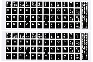 PATIKIL Español Teclado Pegatinas, 2 Paquete Universal Teclado Reemplazo Cubierta Lisa para Portátil Computadora, Negro Fondo Blanco Letras