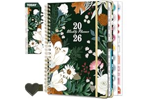 NEYSA Agenda 2026 Semainier Spirale de Janvier à Décembre 2026 (12 mois) A5 Agenda Scolaire Avec boucle de stylo,Règle Signet & Autocollants de plan, pochette (B22-vert)