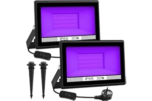 30 W LED Black Light Spotlight, NATPOW UV Black Light Floodlight with Plug IP66 Waterproof Black Light Lamp Fluorescence Blacklight Party Light for Halloween Aquarium Bar Neon Colours Disco (2 Pieces)