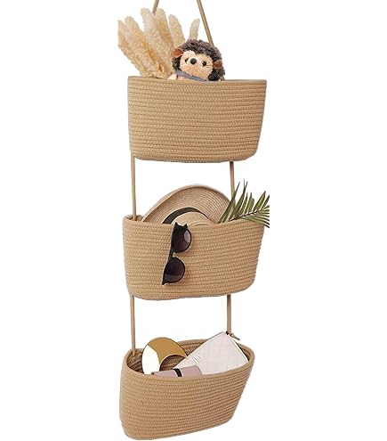 Cesto Appeso Alla Porta A 3 Livelli – In Cotone Intrecciato Boho – Organizer Per Camera, Bagno, Cucina