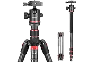 NEEWER 66 pouces trépied pour appareil photo monopode avec rotule en fibre de carbone,plaque de dégagement rapide de type Arca 1/4",sac, trépied de voyage léger,charge maximale : 26,5 lb/12 kg