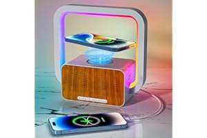 AUYLE Enceinte Bluetooth Portable avec Chargeur sans Fil, Lampe de Chevet LED Tactile avec 8 Lumières Solides & 4 Lumières Dynamiques, Haut-Parleur Bluetooth Veilleuse comme Cadeau Ado Fille