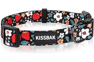 KISSBAK Collar Perros para Perros medianos - Diseño Especial, Lindo Collar para Perros pequeños, medianos y Grandes, Collar Suave Ajustable con Flores, para Cachorros machos y Hembras(M,Fresa)