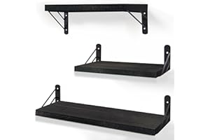 ZVZM Wandregal Holz Schwarz, 3 Stück Wandregal Küche Schweberegal, Wand Regale Holz, Regalbrett für Wohnzimmer, Schlafzimmer Oder Büro.