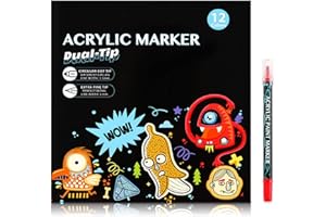 Nurila Porzellanstifte Spülmaschinenfest, 12 Farben Wasserfester Doppelspitze Acrylstifte Set für Steinen, Porzellan, Gla, Zeichnen, DIY-Projekte, Porzellanstifte Ungiftig und geruchlos