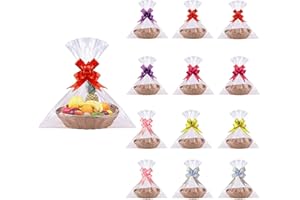 Gukasxi 12 Gift Basket Hamper Kit with 12 Oval Hamper Basket, 60 Pull Bows, 30 Cellophane Bags, Create Your Own Gift Hamper Basket Kit for Christmas Birthday Wedding Easter Basket