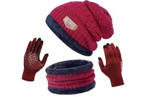 ANCEER Wintermütze Schal Handschuhe Set mit Dicke Thermo Fleecefutter, 3in1 Mütze, Schal & Handschuh-Sets für Herren Damen Winter Beanie Mütze Schal Unisex