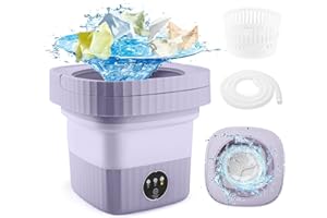 MUSEMUSY 6L Mini Lavatrice Pieghevole, 3 Modalità Lavatrice Portatile Lavatrice, Piccola Lavatrice con centrifuga, Sterilizzazione a Luce Blu, Pieghevole Lavatrice per Casa/Campeggio/Viaggio/Dormitori (Viola)