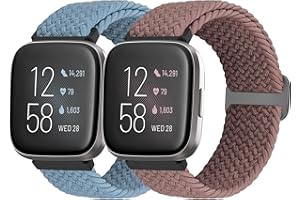 Bcuckood for Fitbit Versa 2 Strap/Fitbit Versa Strap, 2 Pack Braided Adjustable Elastic Nylon Sport Straps Compatible with Fitbit Versa 2/Fitbit Versa Lite/Fitbit Versa for Women Men