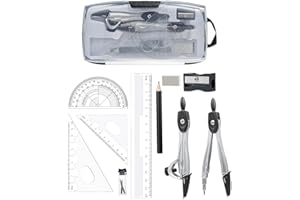 DIEALLES SHINE Vordas 10 Pièce Ensemble de Géométrie - Règle Protractor Compass Pencil Recharges Plomb Crayon, Gomme pour les élèves Dessins Techniques