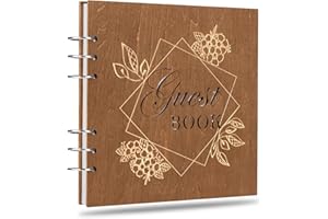 Creawoo Libro degli Ospiti per Matrimoni in Legno Memory Photo Guestbook Album Libro degli Ospiti Firmato con 90 Pagine a Righe Bianche per Ricevimento di Nozze, Addio al Nubilato, Anniversario