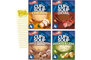 Instant Soup Bundle with Cup a Soup Chicken, Potato & Leek, Oxtail and Mushroom with Intrinsic Treats Shopping List Card (One Pack of Each Flavour – 16 Sachets Total)