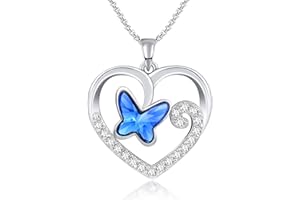 GEORGE · SMITH Collier Papillon pour Femmes, Collier Pendentif Cœur Argent Cristal Bleu, Bijoux Valentines Fête des Mères Cadeaux de Noël pour Femmes